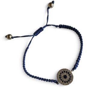 NEW Cobalt Blue Adjustable Cord Bracelet Gold Pave Connector 14k Filled Accents